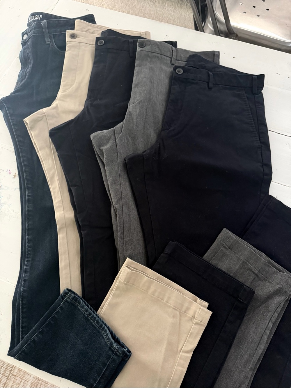 UNIQLO 34x34 Men's Chino Pants and Jeans - Lot of 5: Denim,Beige,Black,Gray,Navy